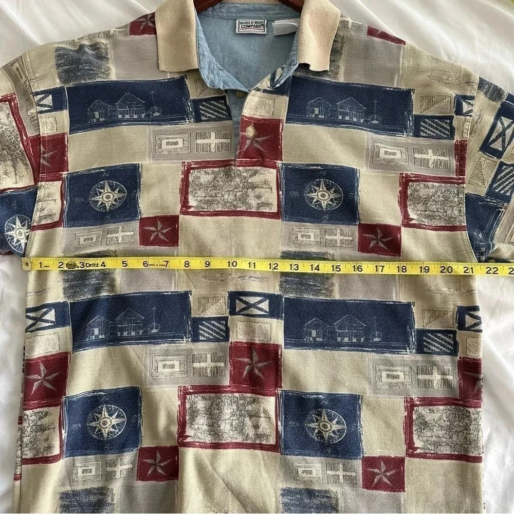 VTG Bugle Boy Nautical Y2K Collared Polo Shirt Sail Boat Short Sleeve L Preppy - Picture 5 of 8